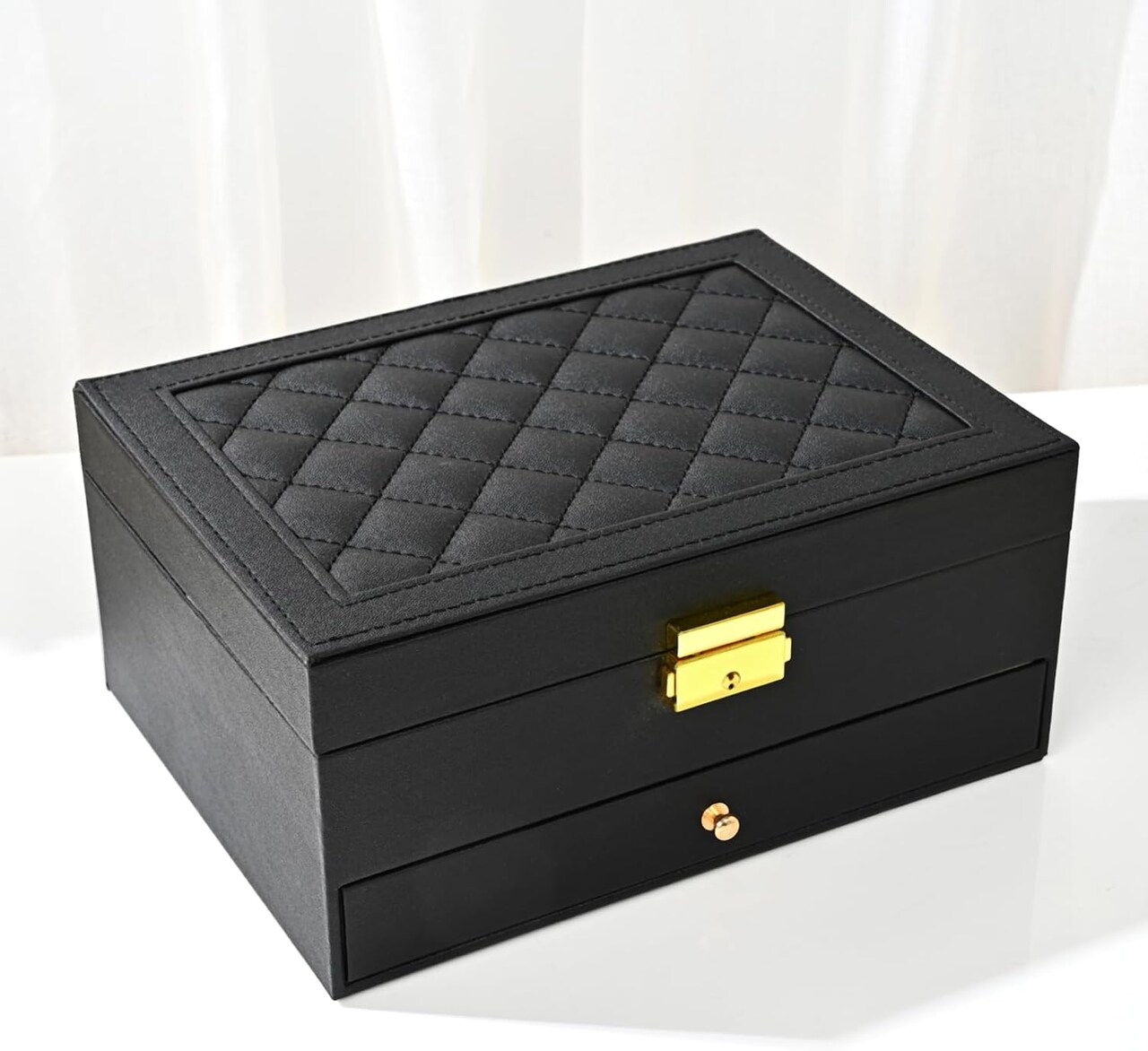 Jewelry Box for Women, Girls, and Wives – Large PU Leather Jewelry Organizer with Two Layers, Storage Case for Earrings, Bracelets, Rings, and Watches (Black)